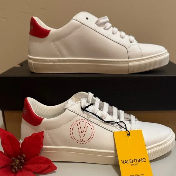NEW✨ Valentino White Sneakers with Red Logo by Mario Valentino - Picture 3 of 15